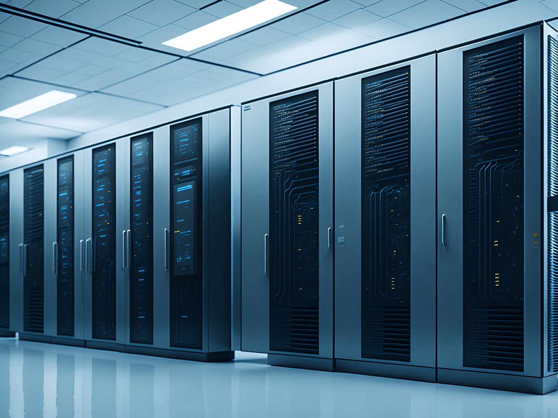 Rows of server cabinets in a hospital data centre